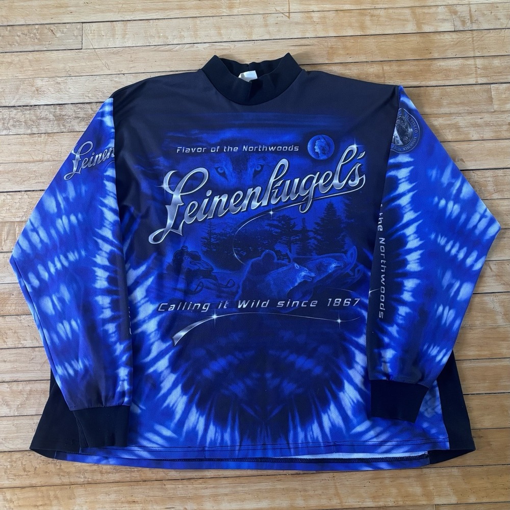VTG Leinenkugel's Snowmobile Racing Jersey Shirt AOP 90s Wolf Northwoods Size XL